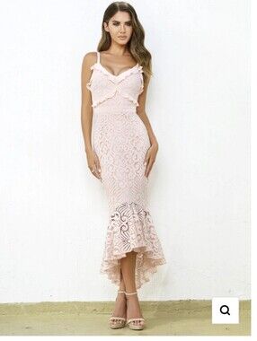 Two Sisters The Label Lace Ruffle Hem Pink Midi Dress